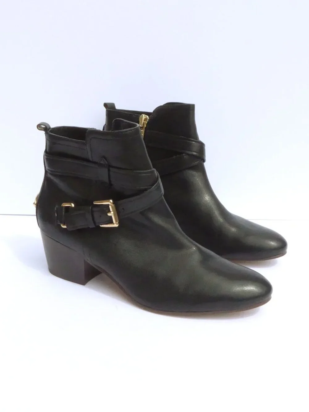 Coach black leather pauline booties with gold hardware buckle boots size 8